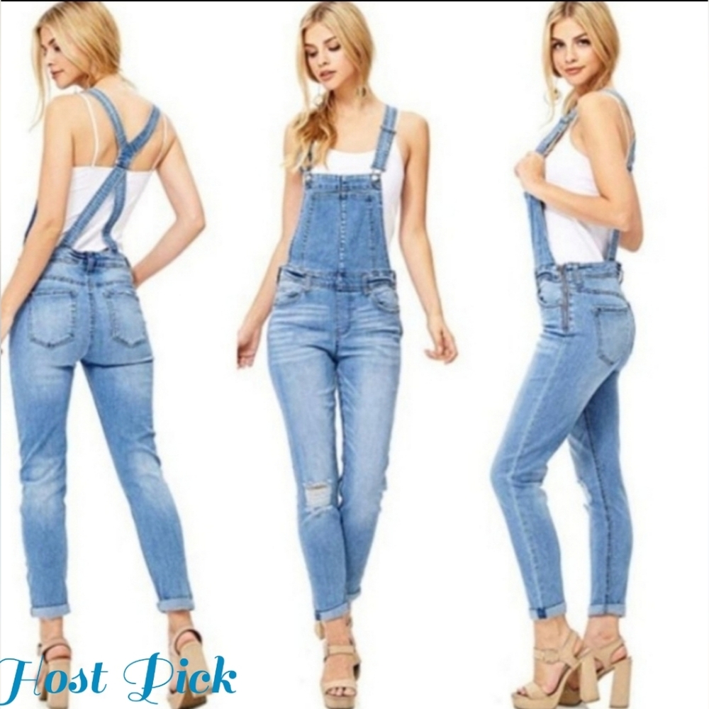 Celebrity Pink Denim Blue Jean Overalls